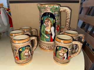 Juego de cerveza jarra + 6 Vasos Cerámica