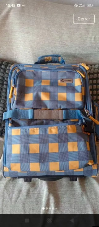 Maleta cabina vintage Valira ruedas azul/amarillo