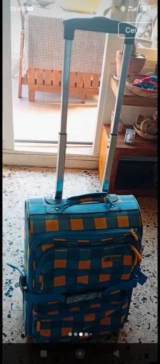 Maleta cabina vintage Valira ruedas azul/amarillo