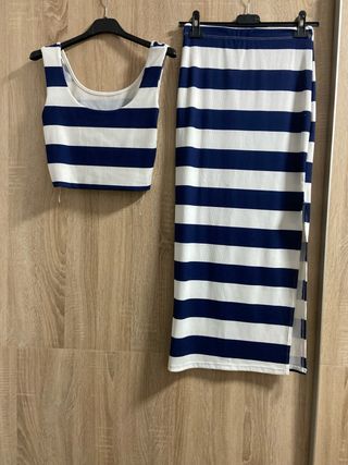 Conjunto Top y Falda Rayas Azul Blanco