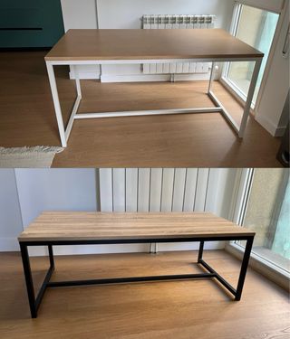 Lote 2 mesas madera y metal