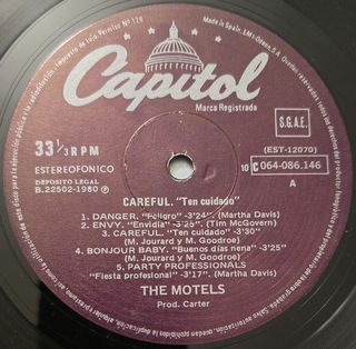 The Motels Careful LP 12" 33 RPM 1980 Capitol