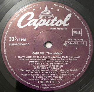 The Motels Careful LP 12" 33 RPM 1980 Capitol