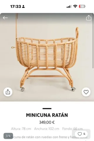Minicuna de ratán con ruedas