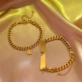 Pulsera pareja corazón Acero inoxidable Baño Oro 1