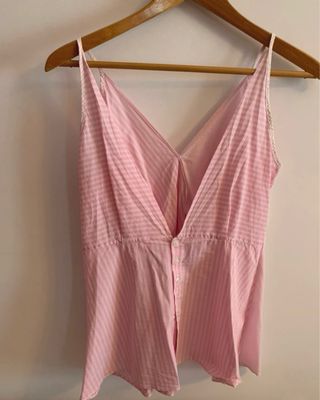Blusa Mango rosa y blanca