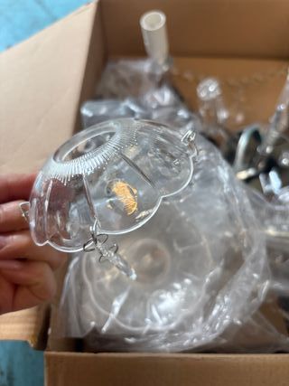 Lampada a Sospensione Arancione in Cristallo e Metallo