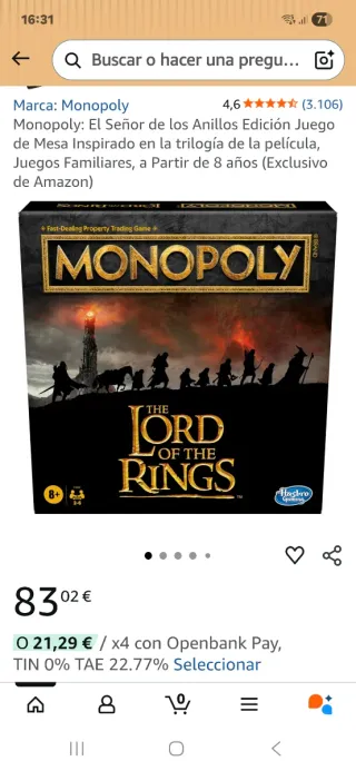 Monopoly El Señor de los Anillos