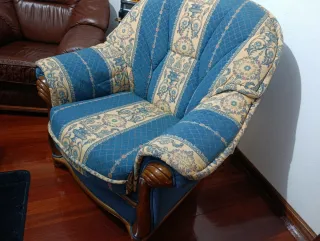 1 Butaca sillón tela beige y azul