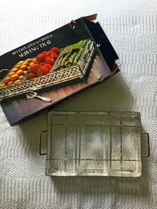 Antipastiera 3 ciotole vetro con vassoio