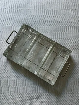 Antipastiera 3 ciotole vetro con vassoio