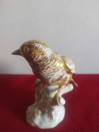 Statuetta uccello ceramica bianca oro
