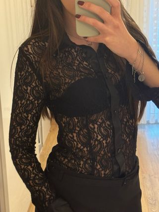 Camicia Studio IKO pizzo nero dettagli raso