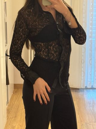 Camicia Studio IKO pizzo nero dettagli raso