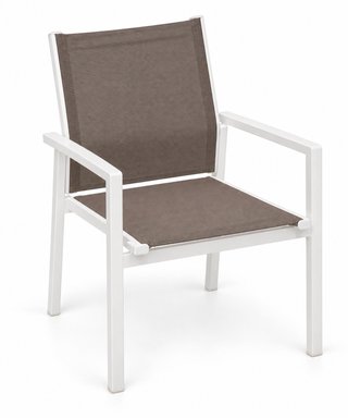Silla aluminio blanco textileno marrón