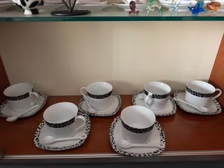 Set 6 Tazze grandi Porcellana Piattino e Cucchiaio