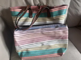 Bolso shopper rayas multicolor + neceser