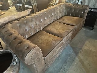 2 Sofás Chester Marrón Piel 3 Plazas