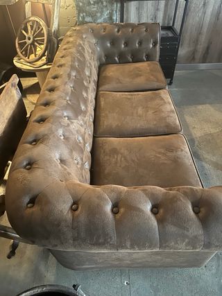 2 Sofás Chester Marrón Piel 3 Plazas