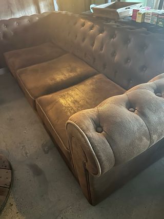 2 Sofás Chester Marrón Piel 3 Plazas