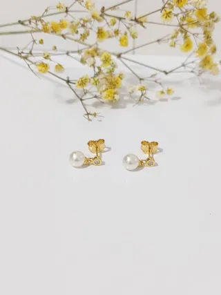 Pendientes Pandora Perla y Circonita Dorados