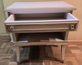 Mesita Noche Vintage Restaurada Blanco Roto Dorado