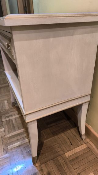 Mesita Noche Vintage Restaurada Blanco Roto Dorado