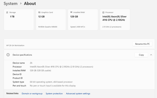 HP Z6 G4 Workstation – 128GB RAM/Xeon 24C/Quadro