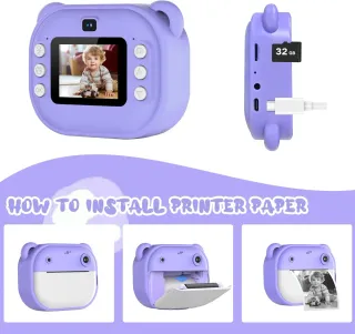 Cámara Fotos Infantil Instantánea Morada