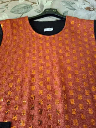 Maglina nera/arancio con strass Made in Italy XL