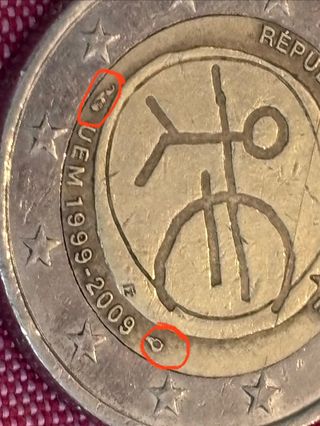 Moneda 2€ UEM Francia 1999-2009 con mala acuñación