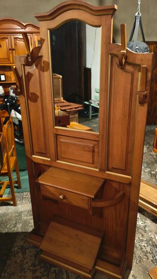 Mueble recibidor perchero madera y espejo