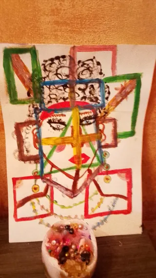 Cuadro abstracto floral con rostro