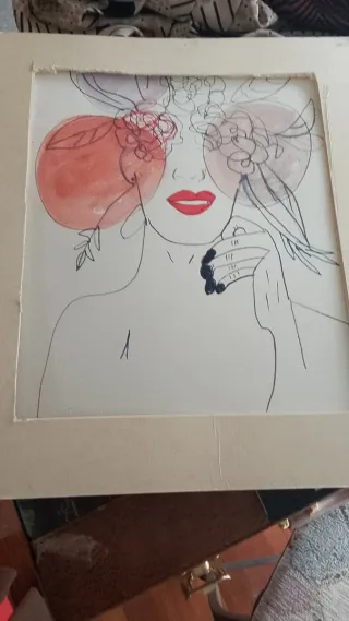 Cuadro abstracto floral con rostro