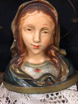 Busto Virgen Olot Policromado Sello OP