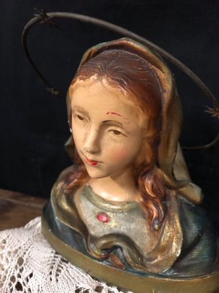 Busto Virgen Olot Policromado Sello OP