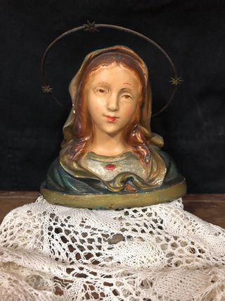 Busto Virgen Olot Policromado Sello OP