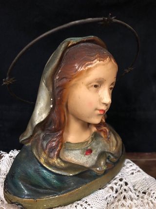 Busto Virgen Olot Policromado Sello OP