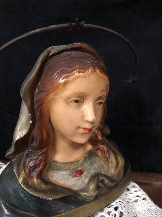 Busto Virgen Olot Policromado Sello OP