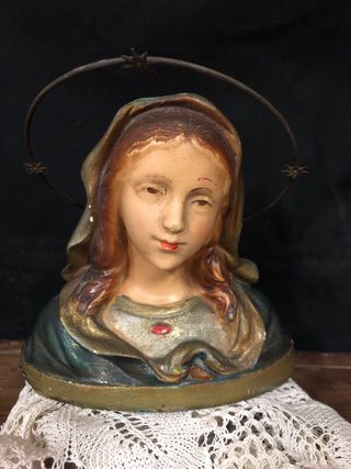 Busto Virgen Olot Policromado Sello OP