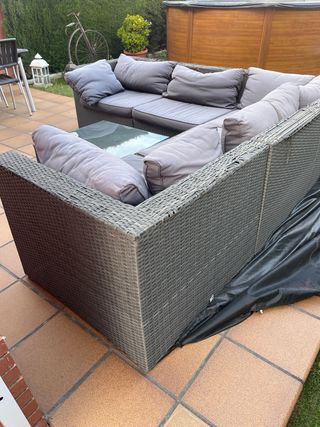 Conjunto Sofás Exterior Mimbre Gris