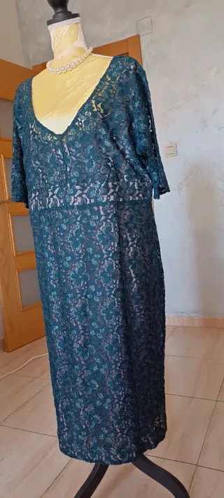 Vestido Coctel Encaje Verde Talla 52/54