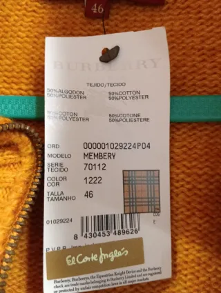 Chaqueta Burberry Lana Mostaza Talla 46