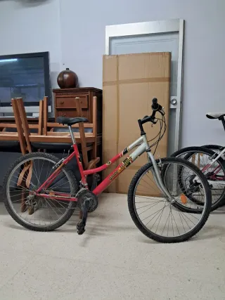 Bicicleta de montaña roja y plateada