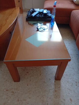 Mesa centro salón cristal y madera