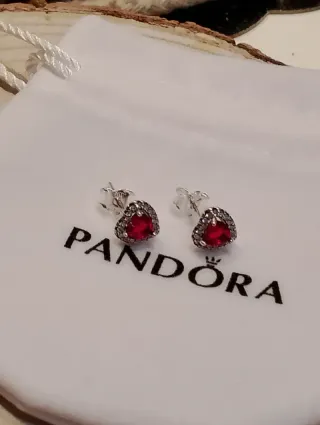Pendientes Pandora Corazón Rojo Plata