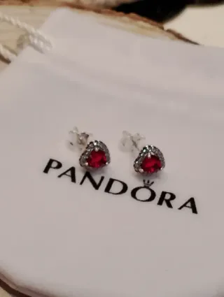 Pendientes Pandora Corazón Rojo Plata