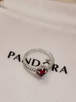 Anillo Pandora Corazón Rojo Plata Ley