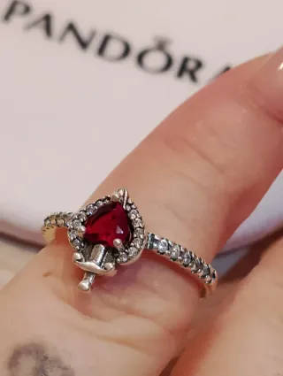 Anillo Pandora Corazón Rojo Plata Ley