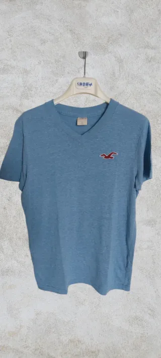 T-shirt Hollister Uomo Scollo V Blu Taglia S